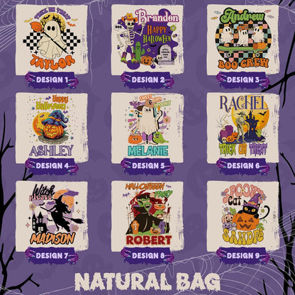 Personalized Halloween Canvas Tote Bag with Name, Custom Pumpkin Ghost Gift