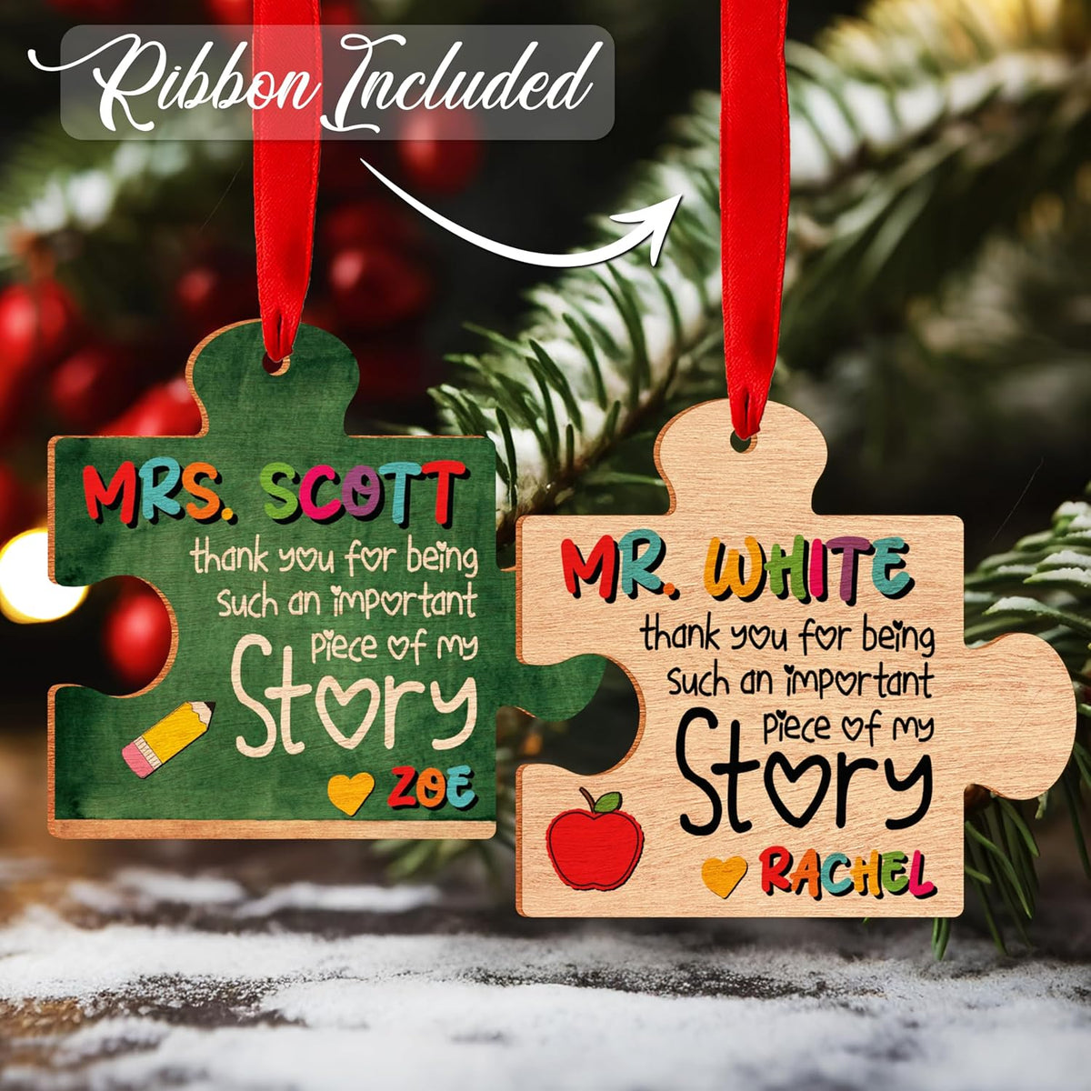 Personalized Teacher Ornament Gift – Custom Puzzle Piece Christmas Ornament with Name – Teacher Appreciation Holiday Keepsake for Classroom Tree, End of Year or Teacher’s Day