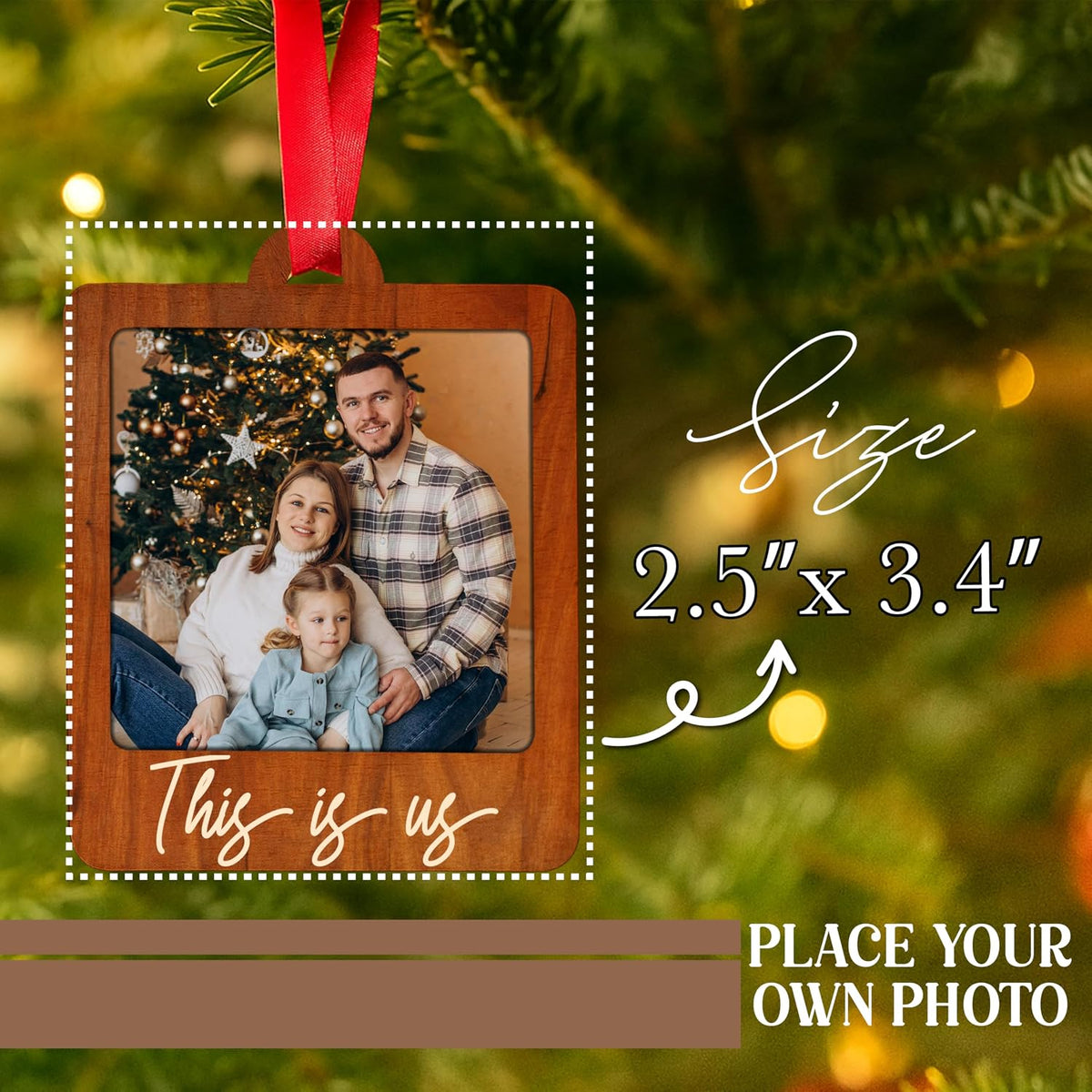 Personalized Wooden Photo Frame Ornament - Custom Plywood Christmas Tree Hanging Decoration with Name & Text - Wedding, Baby, Family Picture Keepsake Gift - 8 Color Options, Add Your Photo