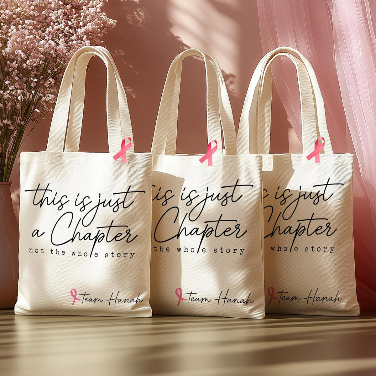 Personalized Canvas Tote Bag with Pink Ribbon - Custom Monogrammed Breast Cancer Gift for Survivors & Warriors - Keepsake Tote for Patients, Daily Use, and Awareness