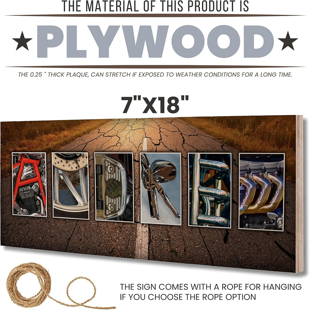 Zexpa Apparel Personalized Motorcycle Wood Sign w/Name Art 7"x18" - Customized Motor Cycle Accessories Wooden Board Decor