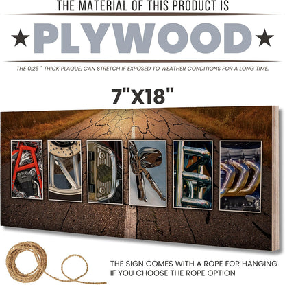 Zexpa Apparel Personalized Motorcycle Wood Sign w/Name Art 7"x18" - Customized Motor Cycle Accessories Wooden Board Decor