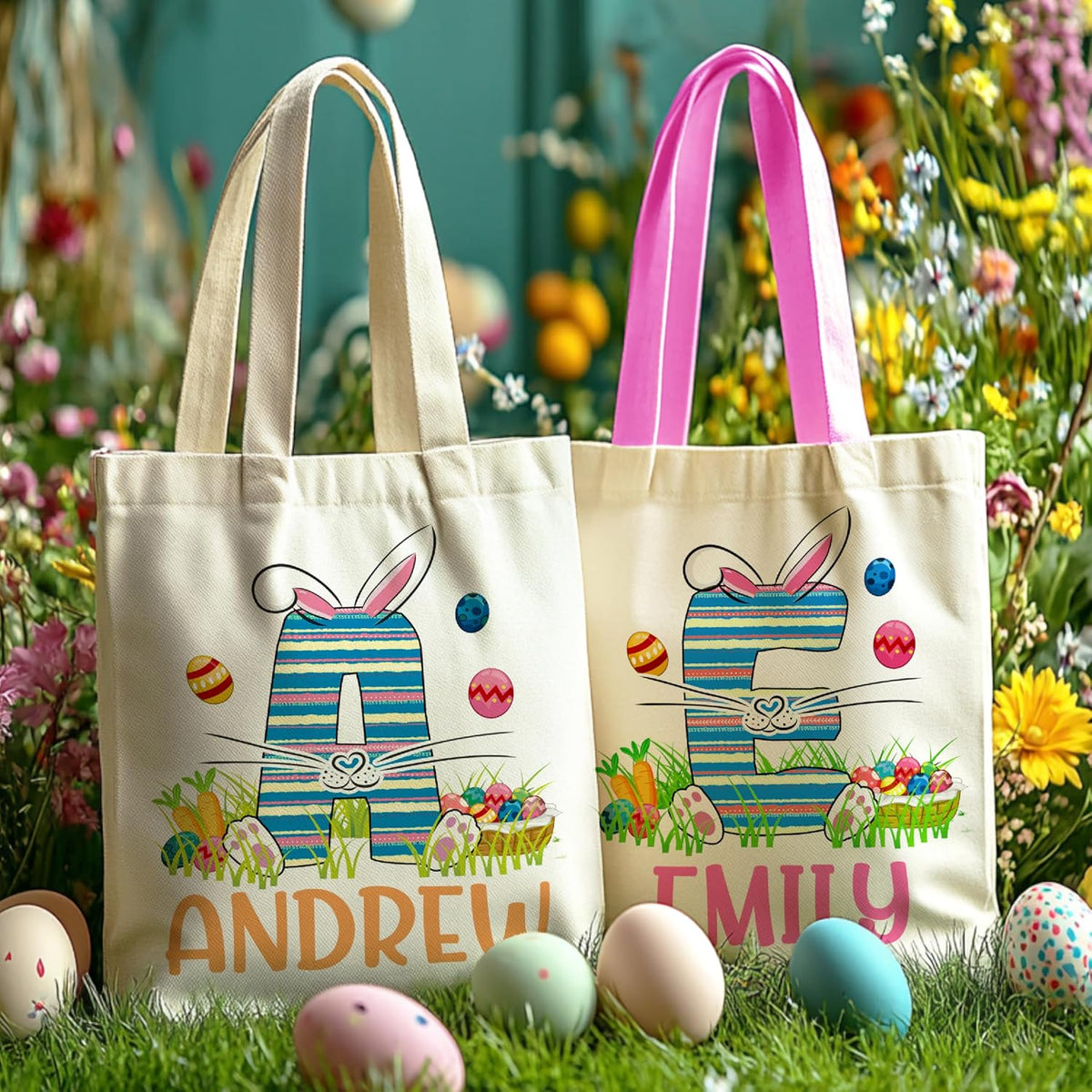 Personalized Easter Tote Bag with Name, Custom Color-Your-Own Canvas Gift