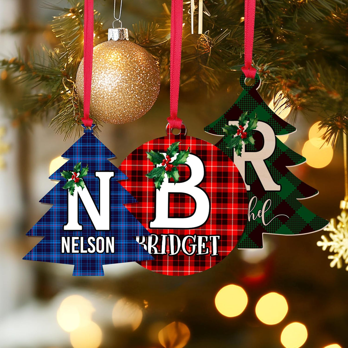 Custom Acrylic Christmas Ornaments - Personalized Monogrammed Initial & Pine Tree Holiday Decorations, Memorial Keepsake with Year for Holidays & Special Occasions