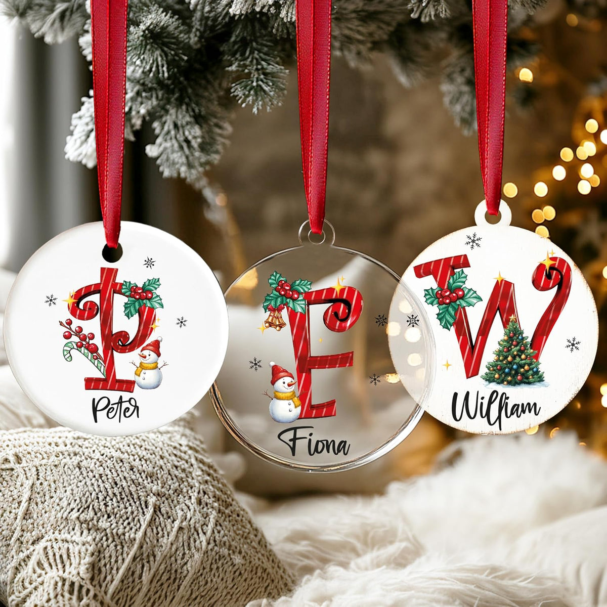 Personalized 2025 Ceramic Tree Ornaments - Custom Monogrammed Initial & Name Holiday Decor - Yearly Keepsake with Letter, Name & Date for Family & Friends
