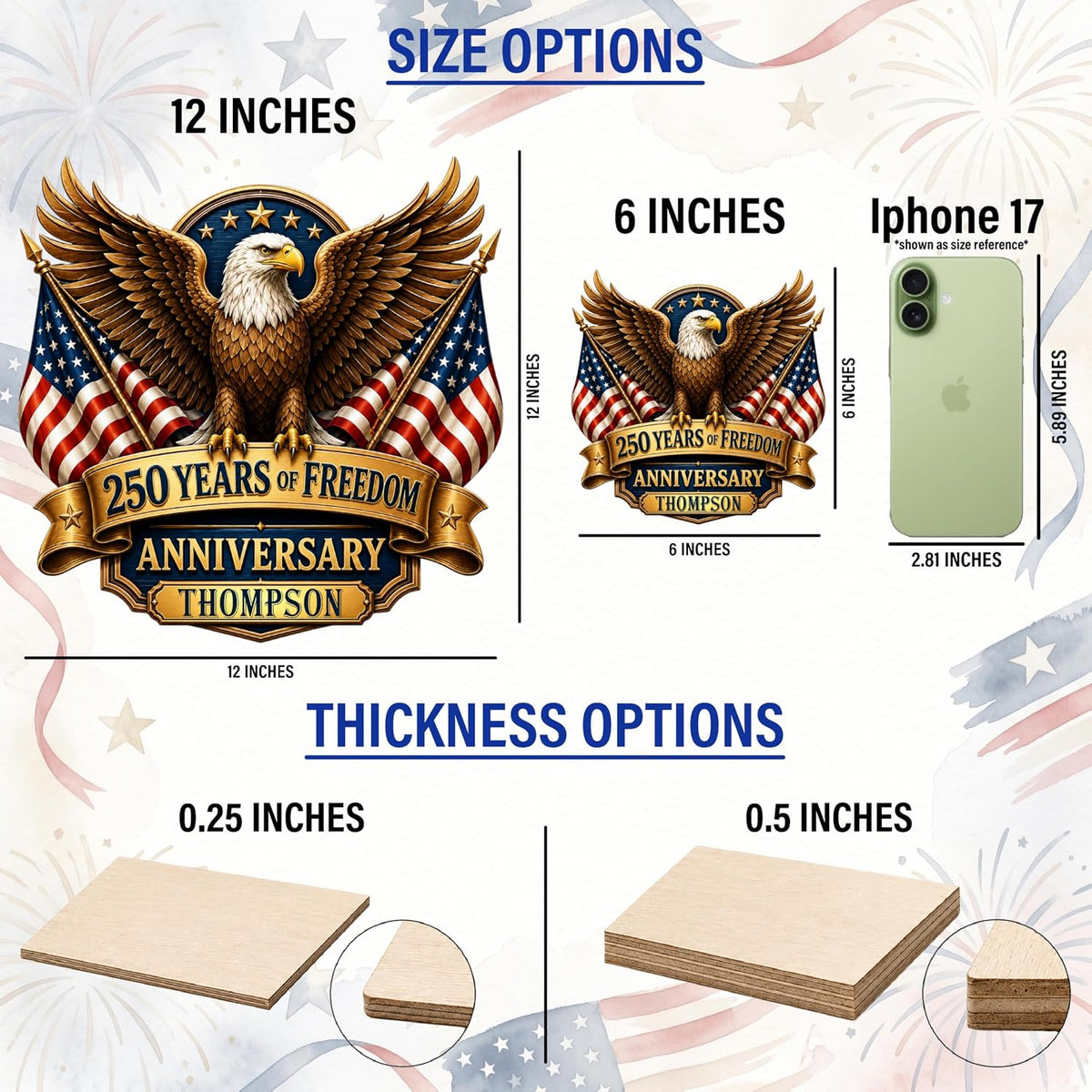 Personalized Eagle Patriotic Door Sign for Front Door, Custom Family Name America 250th Anniversary Wooden Door Hanger, USA 1776-2026 Independence Day 4th of July Wall Decor