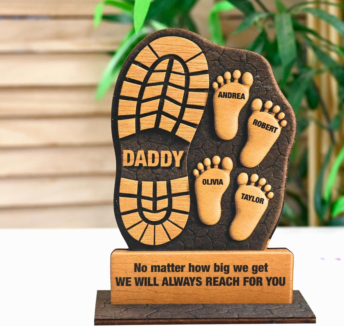 Personalized Father’s Day Gift Plaque From Kids – I’m Following in Dad’s Footsteps Acrylic Sign from Son or Daughter – Custom No Matter How Big We Get Desk Keepsake for Dad, Papa, Bonus Dad, Daddy