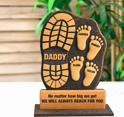 Personalized Father’s Day Gift Plaque From Kids – I’m Following in Dad’s Footsteps Acrylic Sign from Son or Daughter – Custom No Matter How Big We Get Desk Keepsake for Dad, Papa, Bonus Dad, Daddy
