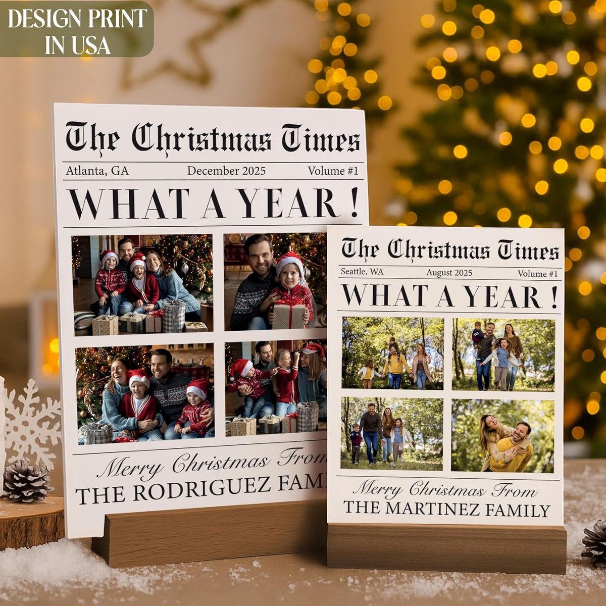 Custom Acrylic Family Sign with Photo & Name – Personalized Christmas “What A Year” Newspaper Plaque – Xmas Home Decoration – Funny Holiday Keepsake Gift for Newlywed, Friends, Couples, Parents