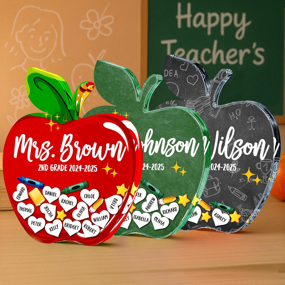 Personalized Teacher Apple Gift with Student Names, Custom Class Keepsake