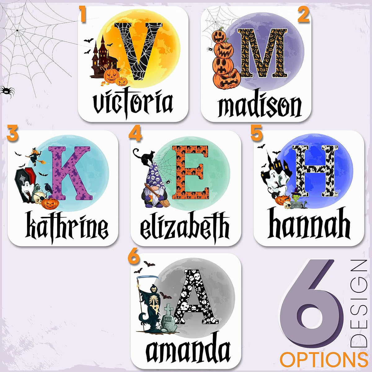 Custom Halloween Tote Bags w/Name - 6 Design - 15"x16" - Personalized Halloween Initial Moon Haunted Castle Pumpkin Ghost Skull Black Cat Gnome Skeleton Totes Bags - Custom Large Goodie Bag Gift C1