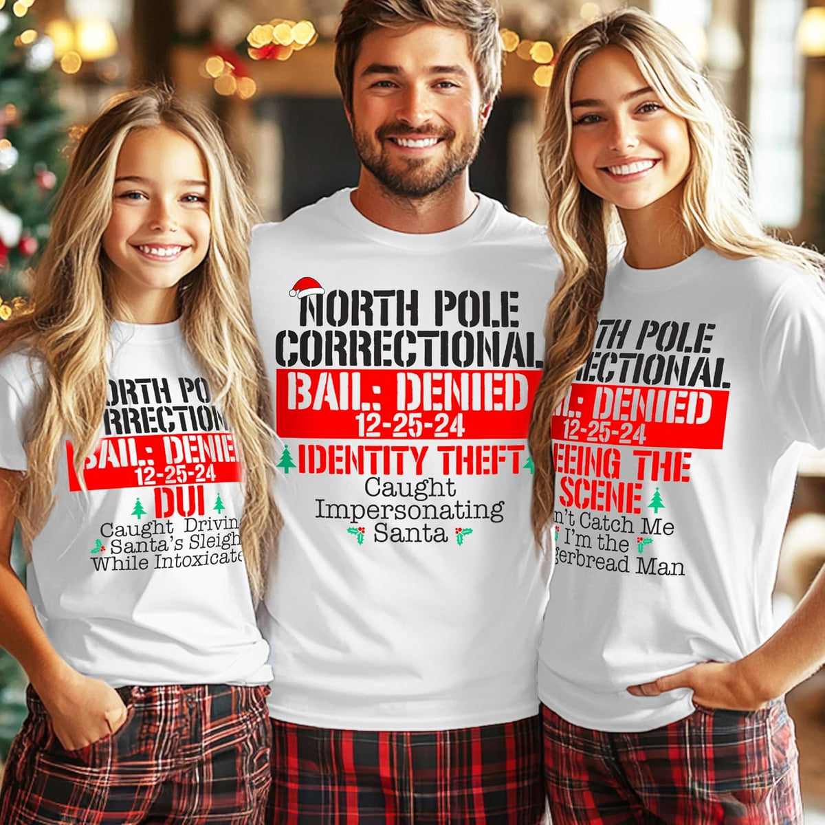 Personalized Christmas North Pole Correctional Family Matching Unisex Adult, Youth, Toddler T-Shirt and Baby Bodysuit, Customized Holiday Festive Xmas Outfit