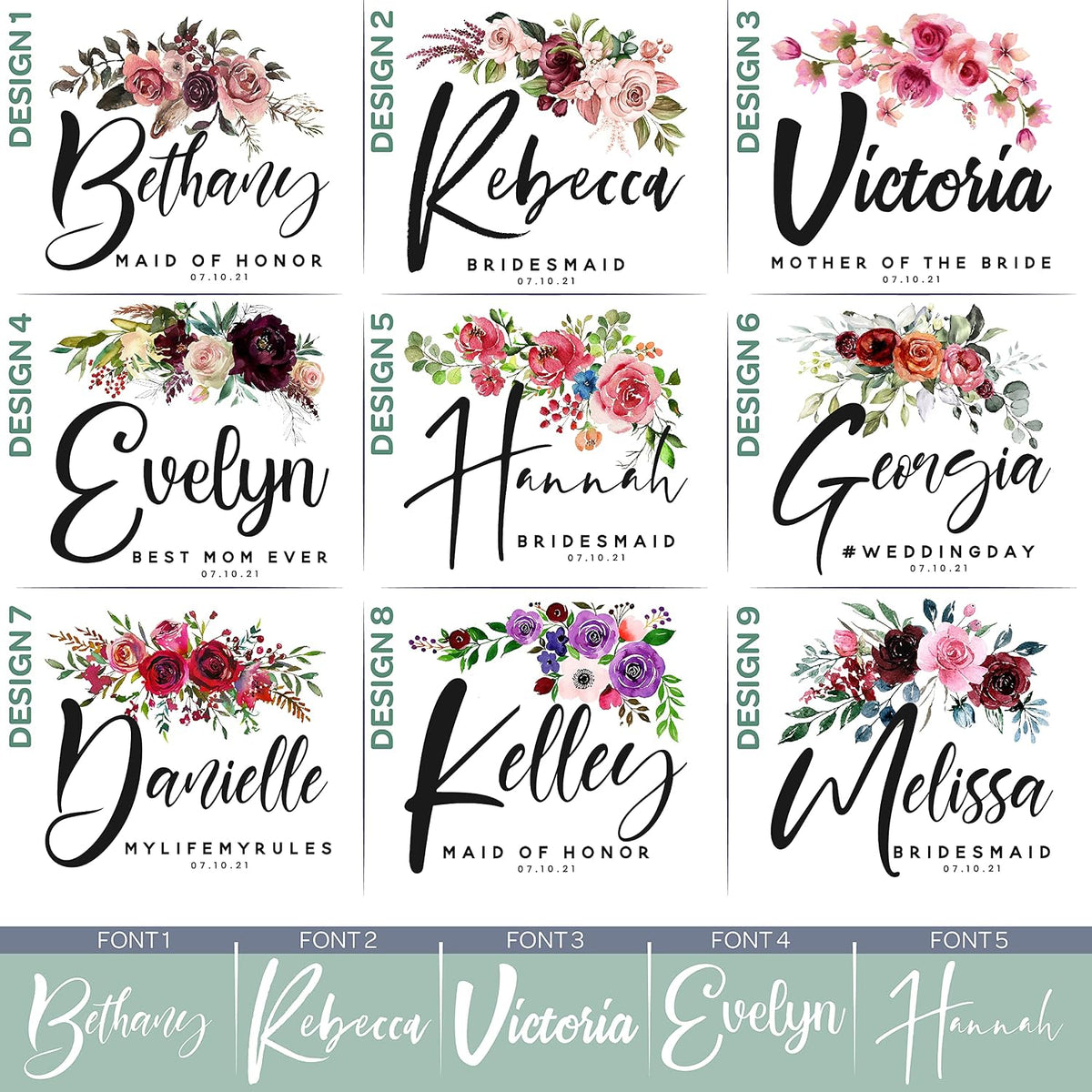Personalized Wedding Tote Bags Gift for Bride Bridesmaid Women w/Name Text Date - Customized Floral Beach/Travel Canvas Bag - Custom Bridal Shower Bachelorette Party Accessories - Christmas c1 (Single)