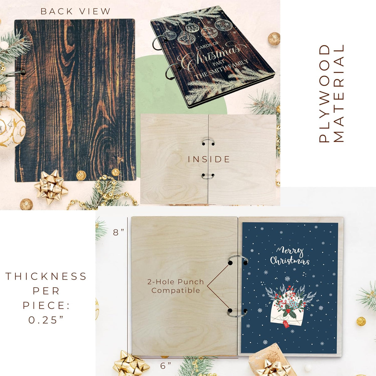 Personalized Christmas Card Keeper Binder with Name, Custom Holiday Album