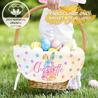 Personalized Easter Basket Liner with Name, Custom Bunny Egg Hunt Cover