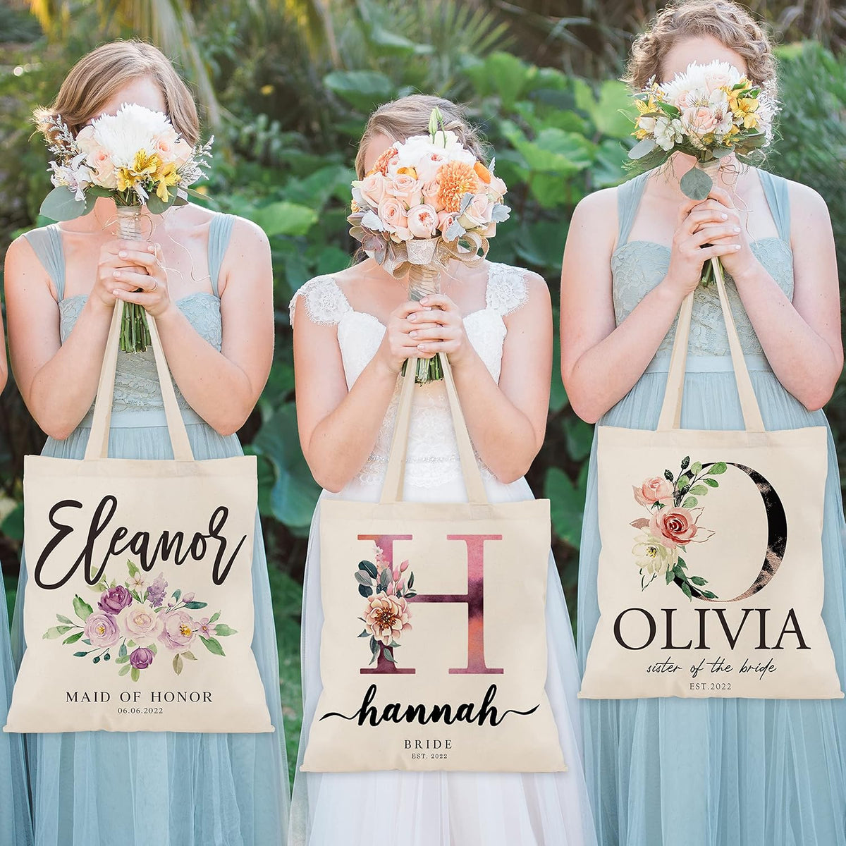 Zexpa Apparel Personalized Floral Initial Tote Bags for Women – Custom Name Monogram Gift for Mom, Grandma, or Wife – Bridesmaid Wedding Shoulder Bag – Reusable Mother’s Day Gift Idea
