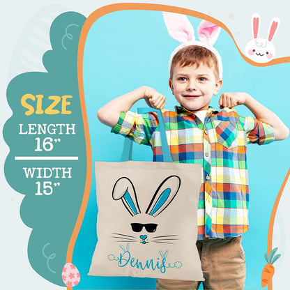 Personalized Easter Bunny Tote Bag with Name, Custom Egg Hunt Gift