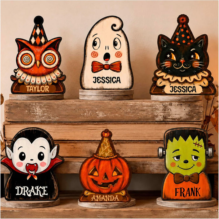 Personalized Vintage Halloween Decor, Custom Family Name Block or Ornament
