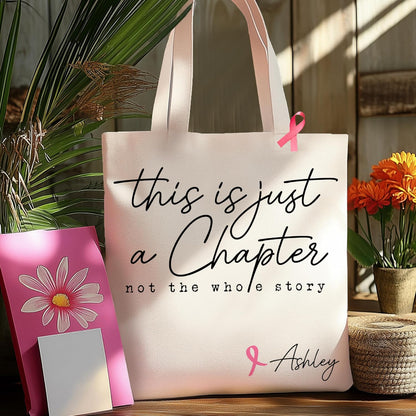 Personalized Canvas Tote Bag with Pink Ribbon - Custom Monogrammed Breast Cancer Gift for Survivors & Warriors - Keepsake Tote for Patients, Daily Use, and Awareness