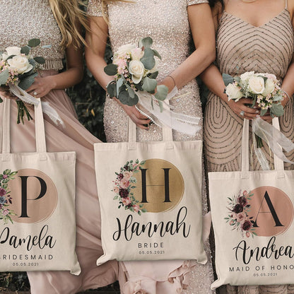 Personalized Initial Tote Bag for Bridesmaid, Customize Brush Totes for Events