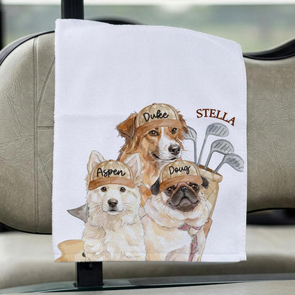 Custom Golf Towel with Photo, Personalized Pet Golf Towel for Men, Dog or Cat Portrait with Name, Funny Golf Bag Accessory Gift for Golfers, Father’s Day Birthday