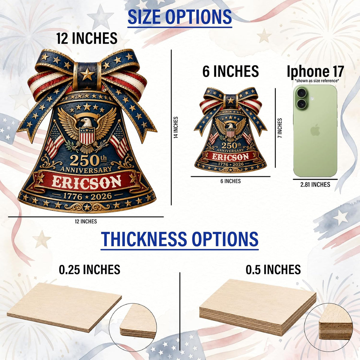 Personalized Eagle Patriotic Door Sign for Front Door, Custom Family Name America 250th Anniversary Wooden Door Hanger, USA 1776-2026 Independence Day 4th of July Wall Decor