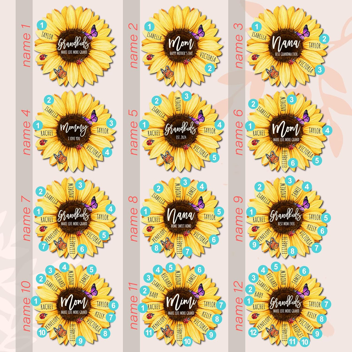 Personalized Sunflower Wood Sign with Name, Custom Gift for Mom and Grandma
