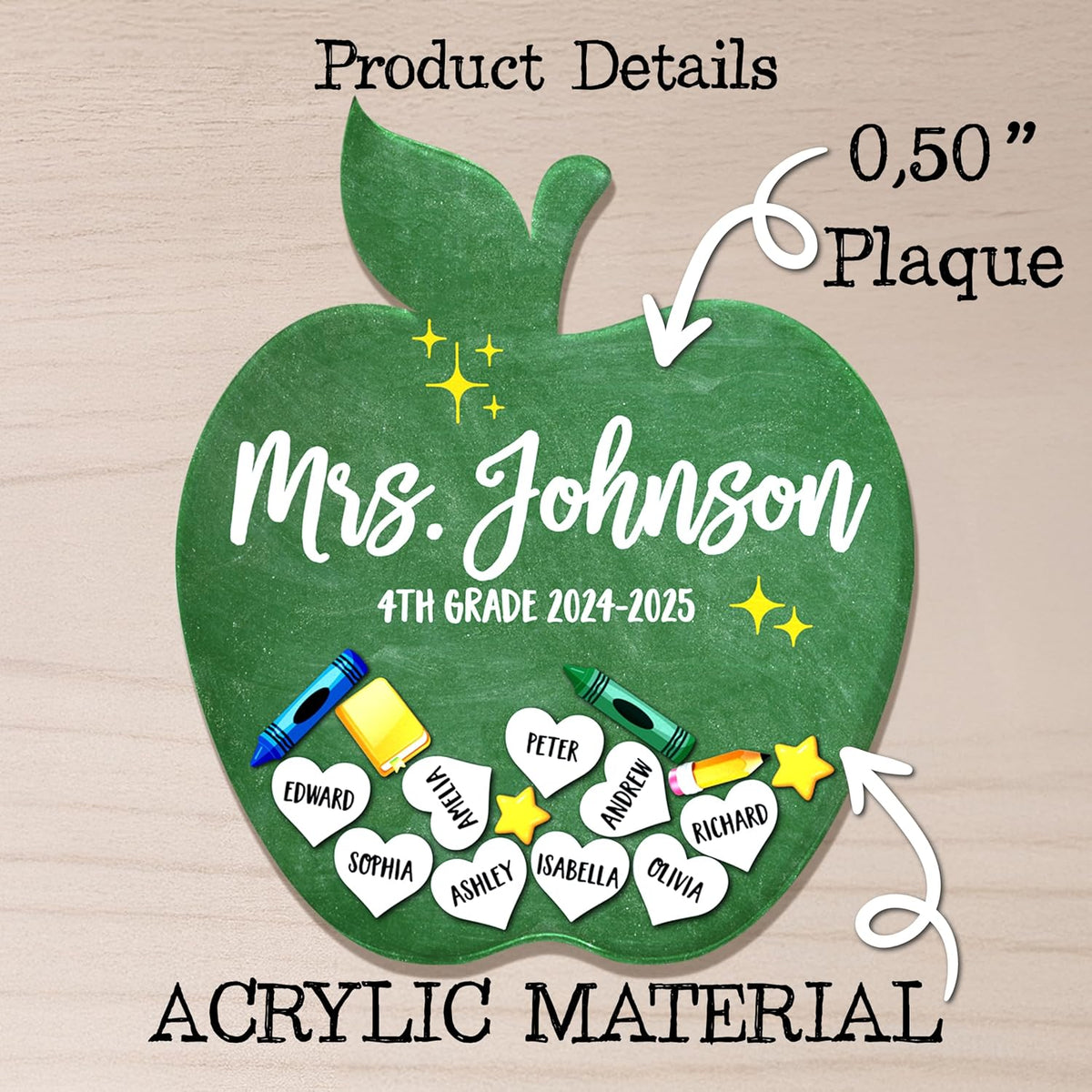 Personalized Teacher Apple Gift with Student Names, Custom Class Keepsake
