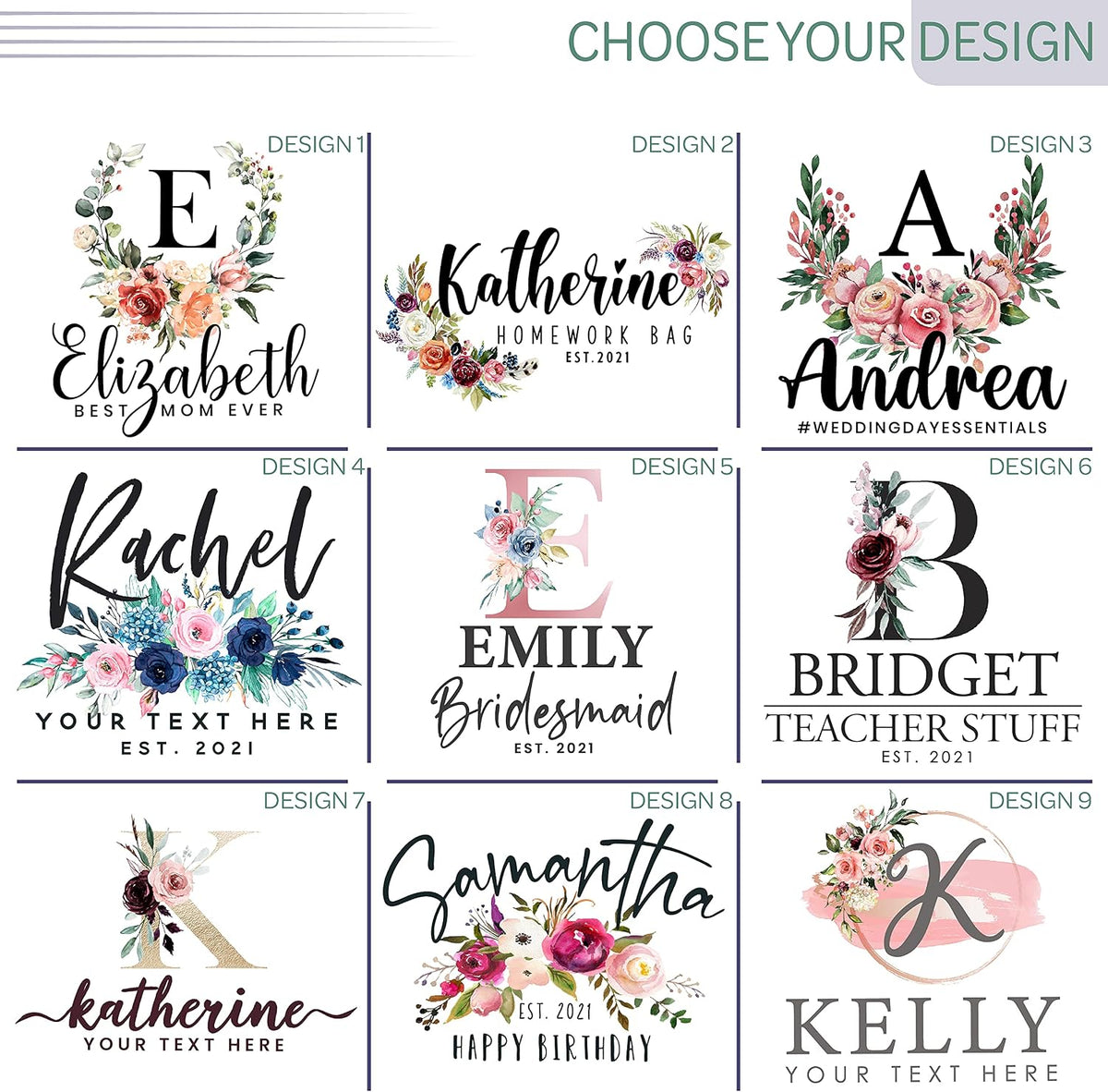 Personalized Floral Tote Bags Gift for Women w/Name Text Date - Customized Totes Bag for Beach Wedding Travel Work - Custom Flower Shoulder Bag - Custom Bachelorette Bridal Shower Birthday Gifts C1