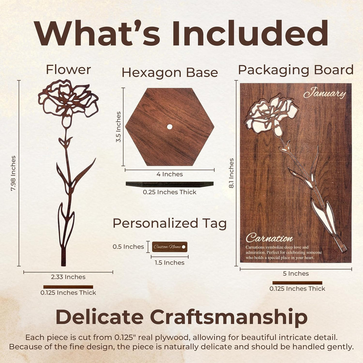 Birth Month Flower Wooden Decor, Grandma Mothers Day Gift for Mom Nana Gigi, Elegant Floral Home Decor, Birthday Christmas Gift