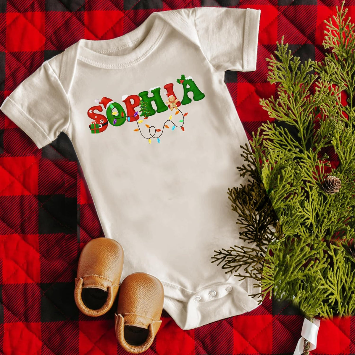 Personalized Christmas Baby Bodysuit, Customized Santa Infinant Onesie, Custom Holiday Xmas Unisex Outfit for Newborn
