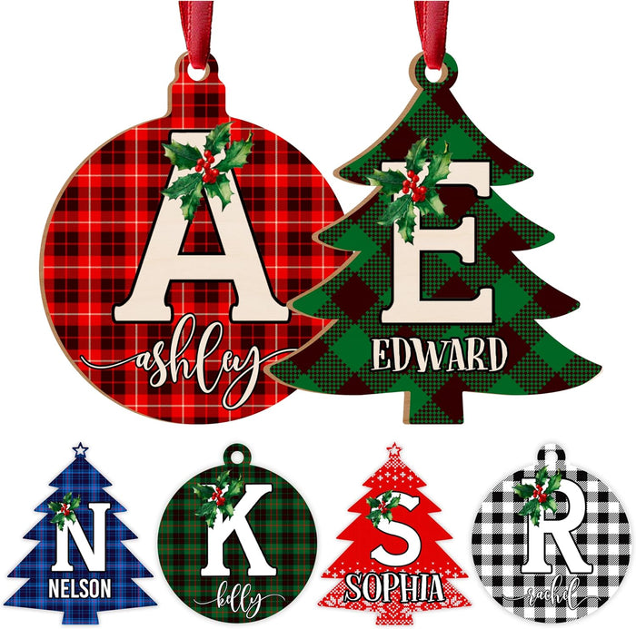 Custom Acrylic Christmas Ornaments - Personalized Monogrammed Initial & Pine Tree Holiday Decorations, Memorial Keepsake with Year for Holidays & Special Occasions