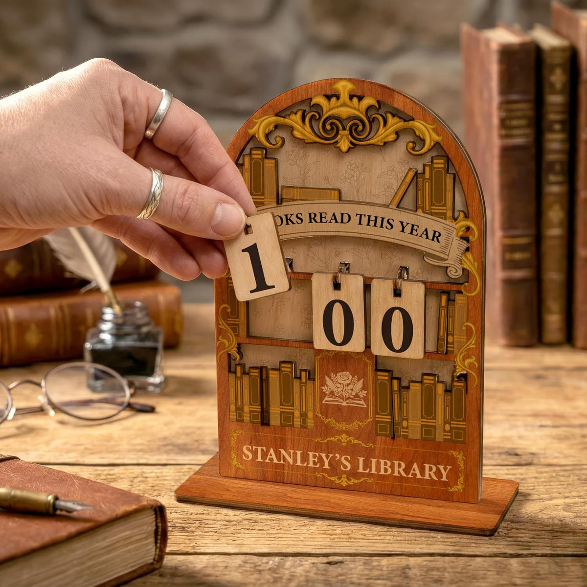 Personalized Reading Tracker Wooden Sign, Books Read This Year Counter with Changeable Number Tiles, Custom Library Decor with Name, Book Lover Gift for Readers, Teachers, Students, Reading Challenge Display