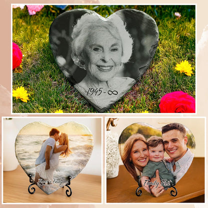 Personalized Heart Shaped Slate Photo Plaque, Custom Stone Gift for Mom Dad