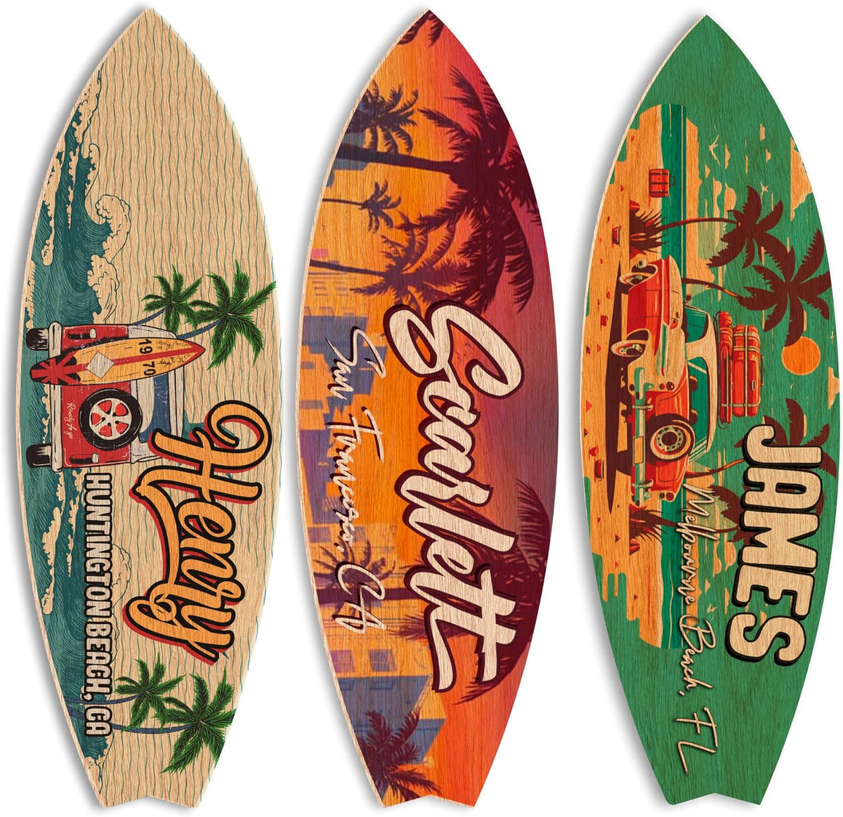 Personalized Surfboard Wood Sign with Name, Custom Beach House Decor Gift