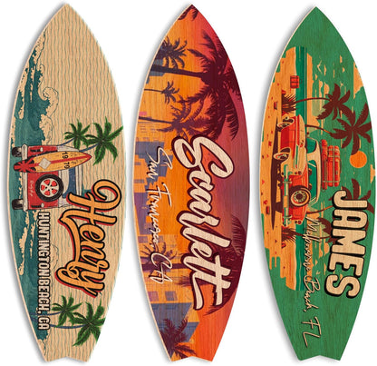 Personalized Surfboard Wood Sign with Name, Custom Beach House Decor Gift