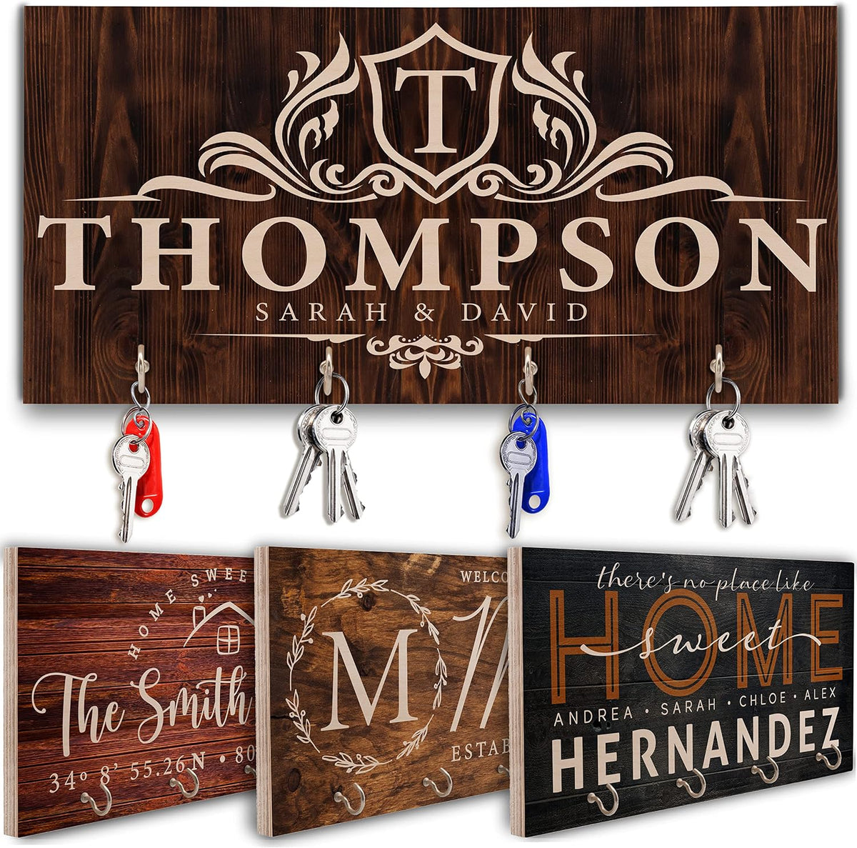 Zexpa Apparel Personalized Wood Key Hooks for Wall Customized Housewarming Wooden Gift | C5