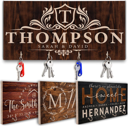 Zexpa Apparel Personalized Wood Key Hooks for Wall Customized Housewarming Wooden Gift | C5