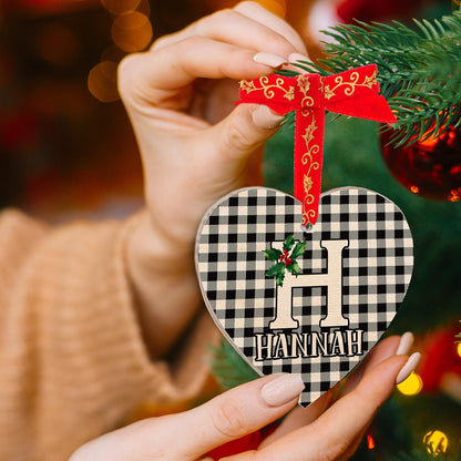 Personalized Christmas Initial Ornaments w/Name, 6 Shape, 3 Font, 8 Pattern - Customized Christma Wood Ornament Decorations Gifts - Custom Noel Star Heart Sock Bell Round Pine Tree Décor Xmas Gift C1