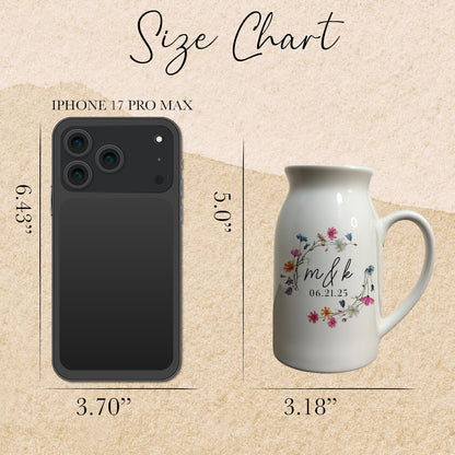 Personalized Ceramic Pitcher Vase, Floral Wreath Design Jug for Mom, Grandma, or Couple, Printed Flower Design, Thoughtful Gift for Mother’s Day, Wedding, Anniversary, Christmas or Home Décor Keepsake