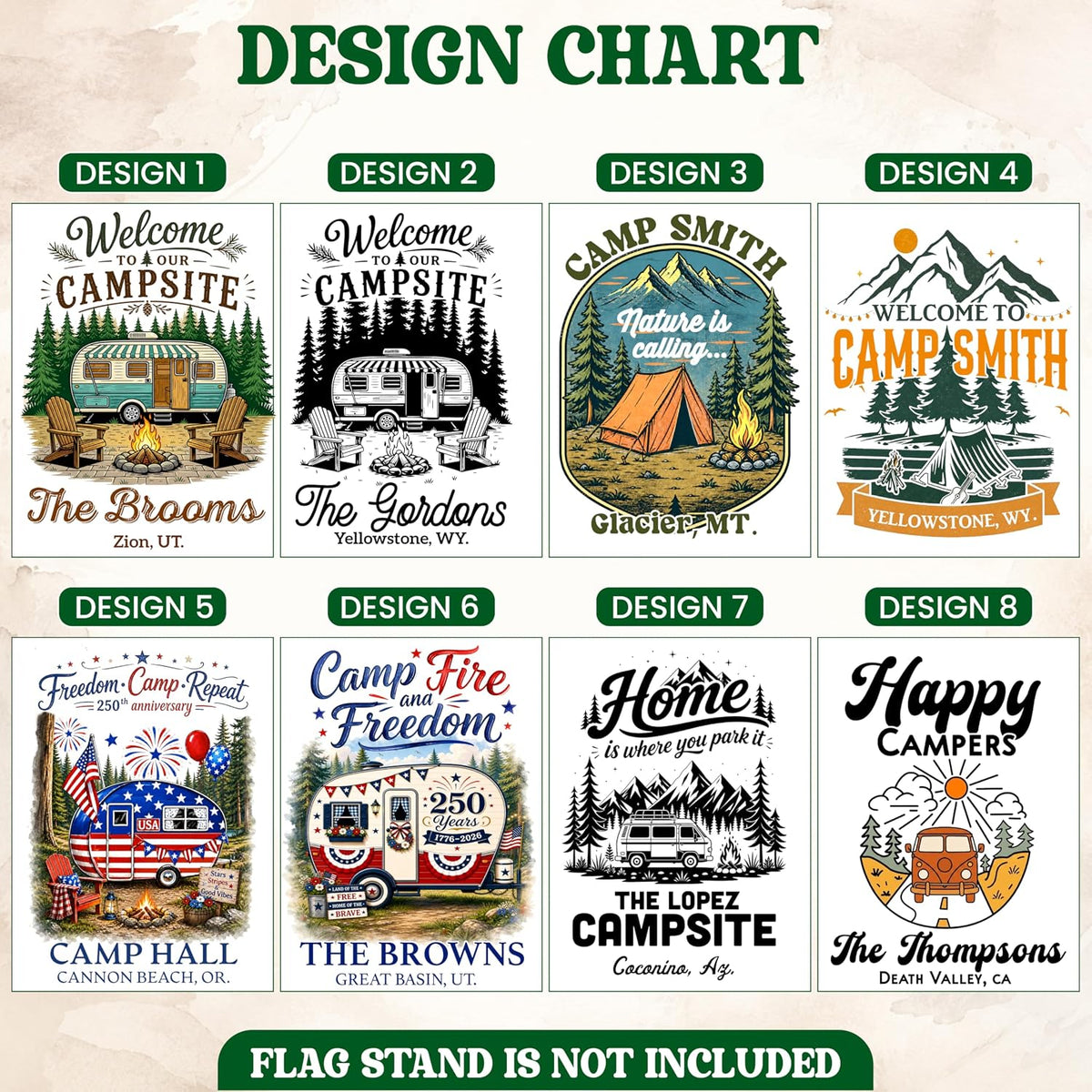 Personalized Camping Garden Flag 13x18 Inch Double Sided, Custom Family Name Welcome to Our Campsite Yard Flag
