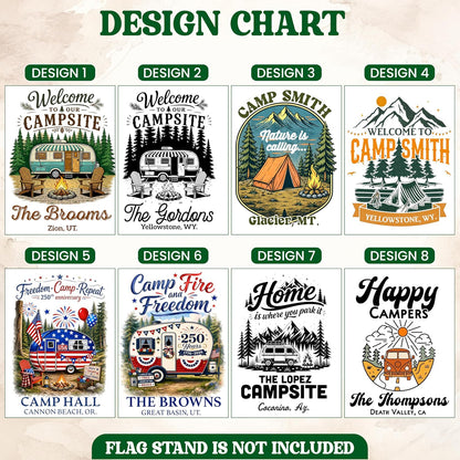 Personalized Camping Garden Flag 13x18 Inch Double Sided, Custom Family Name Welcome to Our Campsite Yard Flag