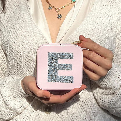 UNIQUE CUSTOM GIFTS Personalized Initial Jewelry Box Gifts for Women - White & Pink Colors - Travel Organizer Case for Girls - Bridesmaid Gift (Pink Box #L)
