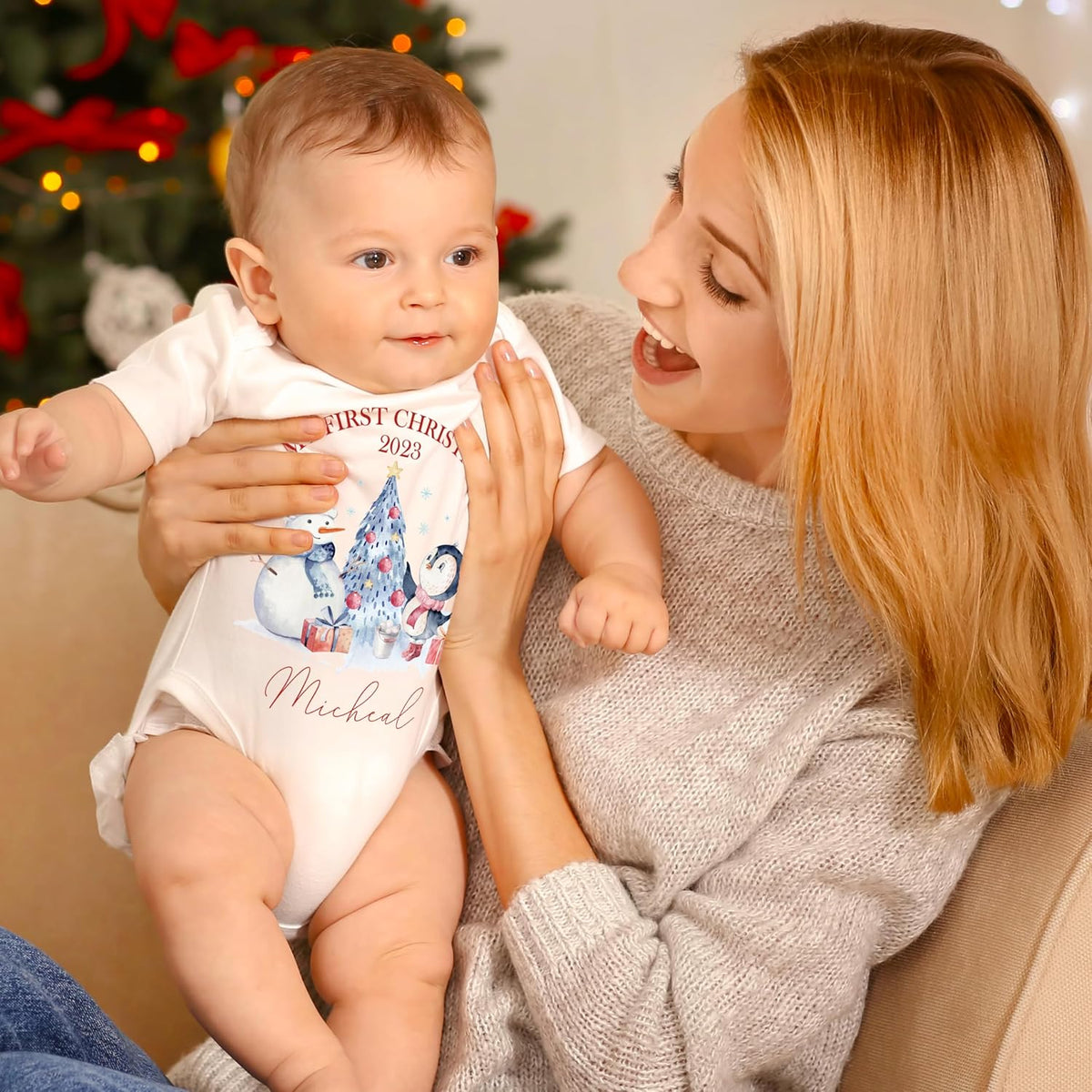 Zexpa Apparel Personalized Baby's First Christmas Baby's Onesie, Custom Cute Holiday Newborn Outfit for Girl & Boy, Customized Unisex Xmas Infant Baby Bodysuit