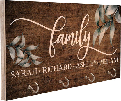 Personalized Wood Key Hanger for Wall | New Home Décor Gift for Wedding Housewarming | Customized Gifts for Couple Mr Mrs Key Ring Holder Hook | Key Rack | C02D08