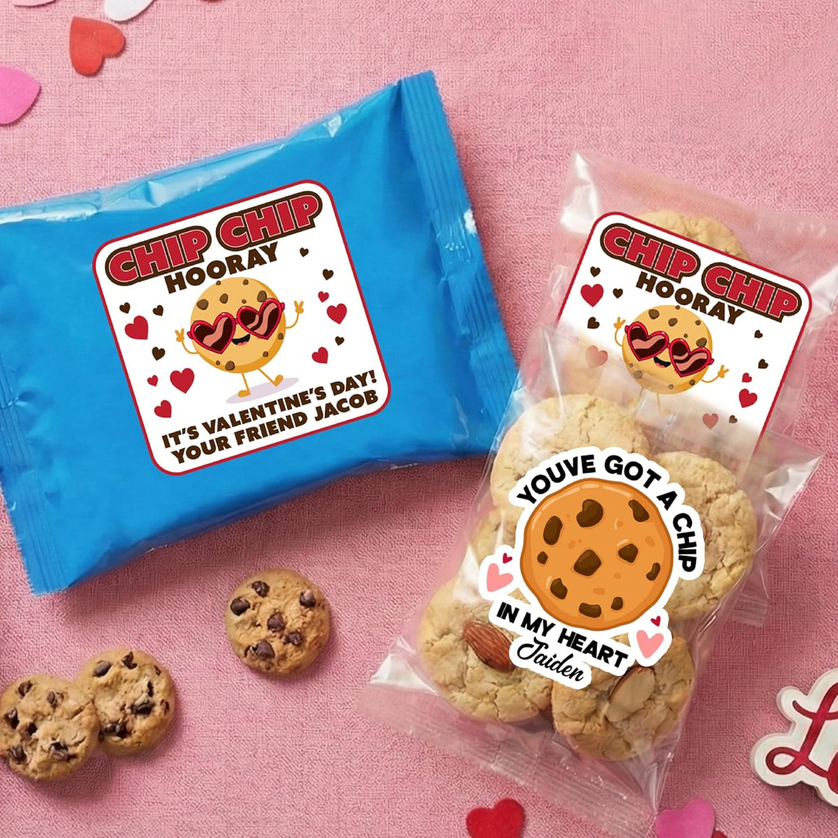 Personalized Valentine’s Day Treat Stickers – Cute Custom Labels for Applesauce, Chips, Cookies, Popcorn – Classroom Exchange Gift Tags for Kids, Friends – Add Name, Fun Puns