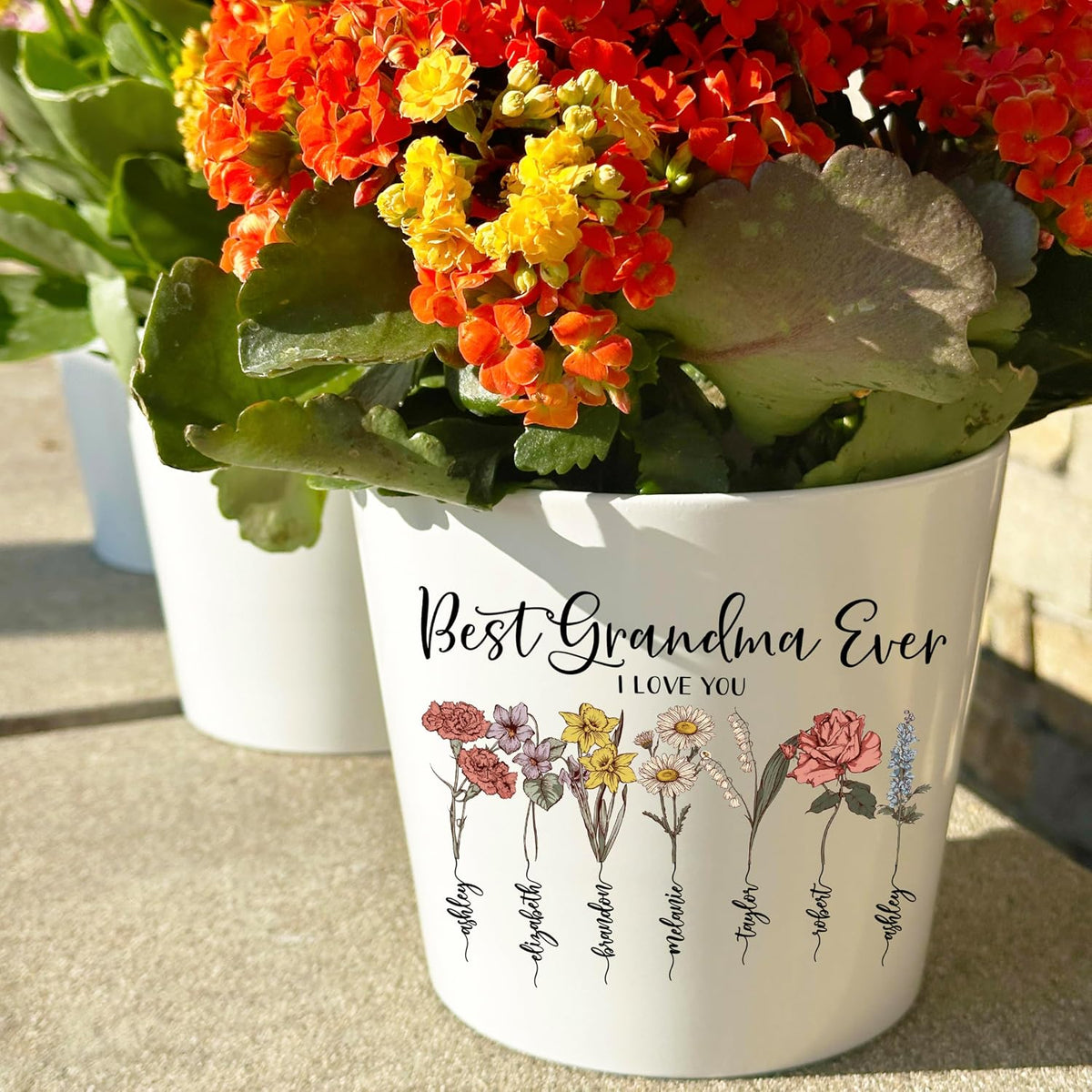 Zexpa Apparel Personalized Flower Pot for Grandma, Mom or Nana, Custom Birth Month Flower Planter with Names, Unique, Mother’s Day, Birthday or Holiday Present, Ceramic Pot