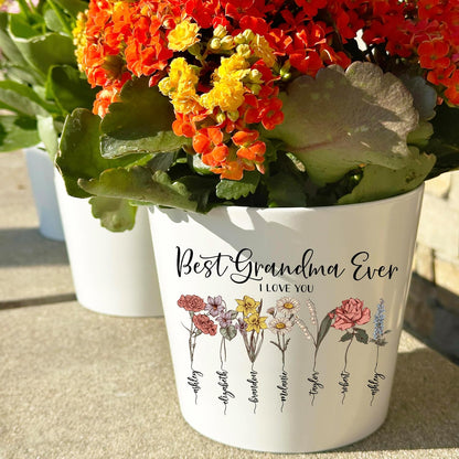 Zexpa Apparel Personalized Flower Pot for Grandma, Mom or Nana, Custom Birth Month Flower Planter with Names, Unique, Mother’s Day, Birthday or Holiday Present, Ceramic Pot