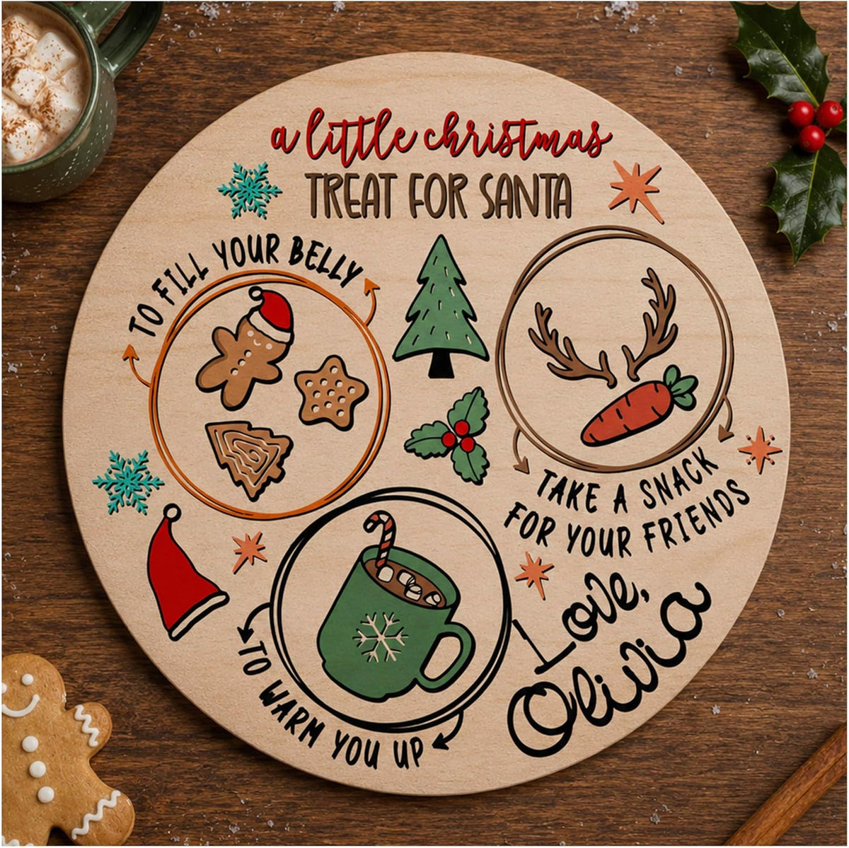 Personalized Christmas Cookie Tray for Santa, Custom Wooden Xmas Decoration