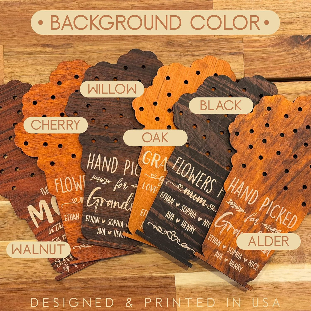 Zexpa Apparel Custom Wooden Flower Holder with Kids' or Grandkids' Names – Unique Gift for Mom, Grandma, Nana – Personalized Name Display Stand for Mother’s Day, Birthday or Home Décor